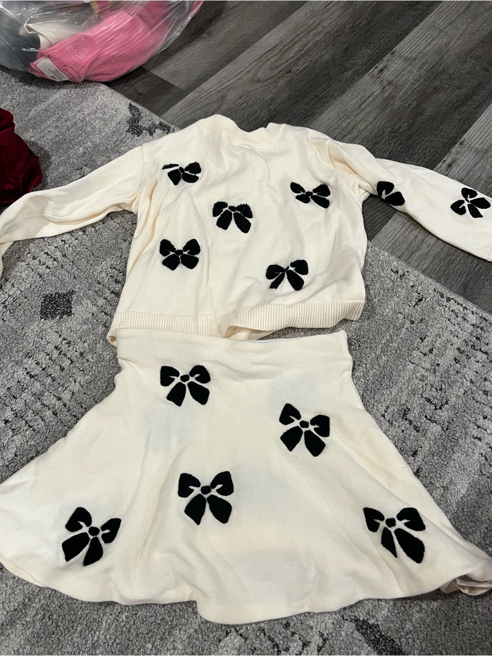 H&M Cream Knit Two-Piece Set with Black Bow Appliqués
